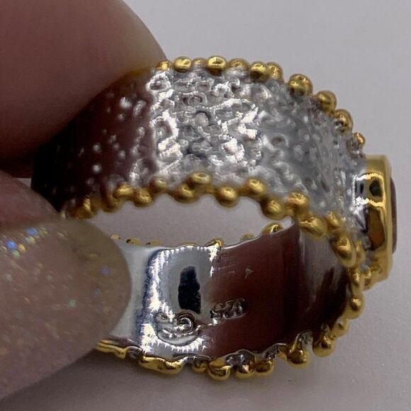 Ring, NWOT, solid 925 sterling silver, 22 K gold, real citrine, sz 7, cigar band - Picture 4 of 16